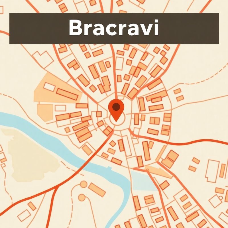 Hartă schematică a centrului Brașovului cu marcaj teracotă